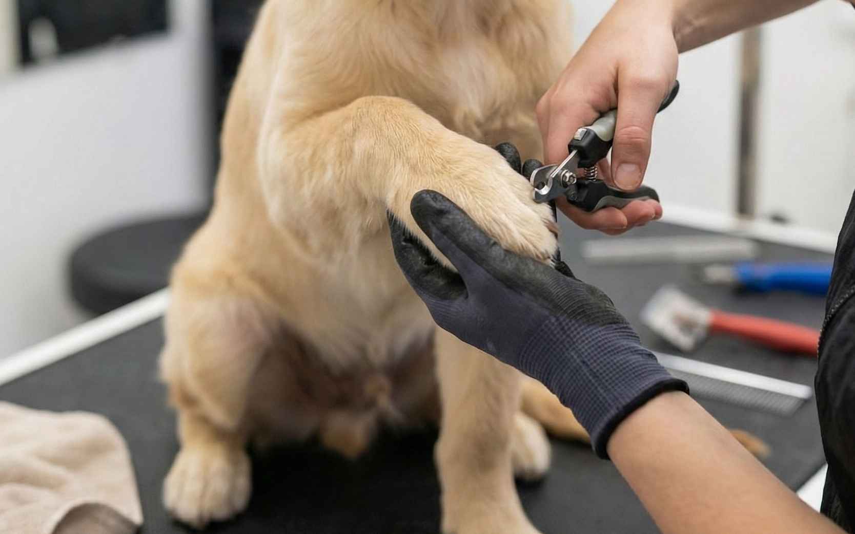 Dog being pampered during a professional bath and grooming