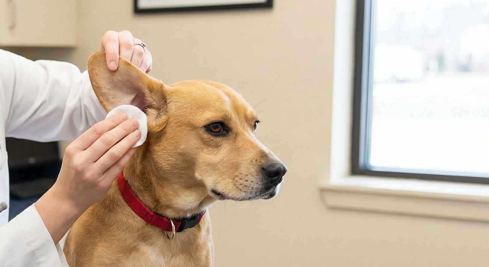 Dog receiving a gentle ear examination