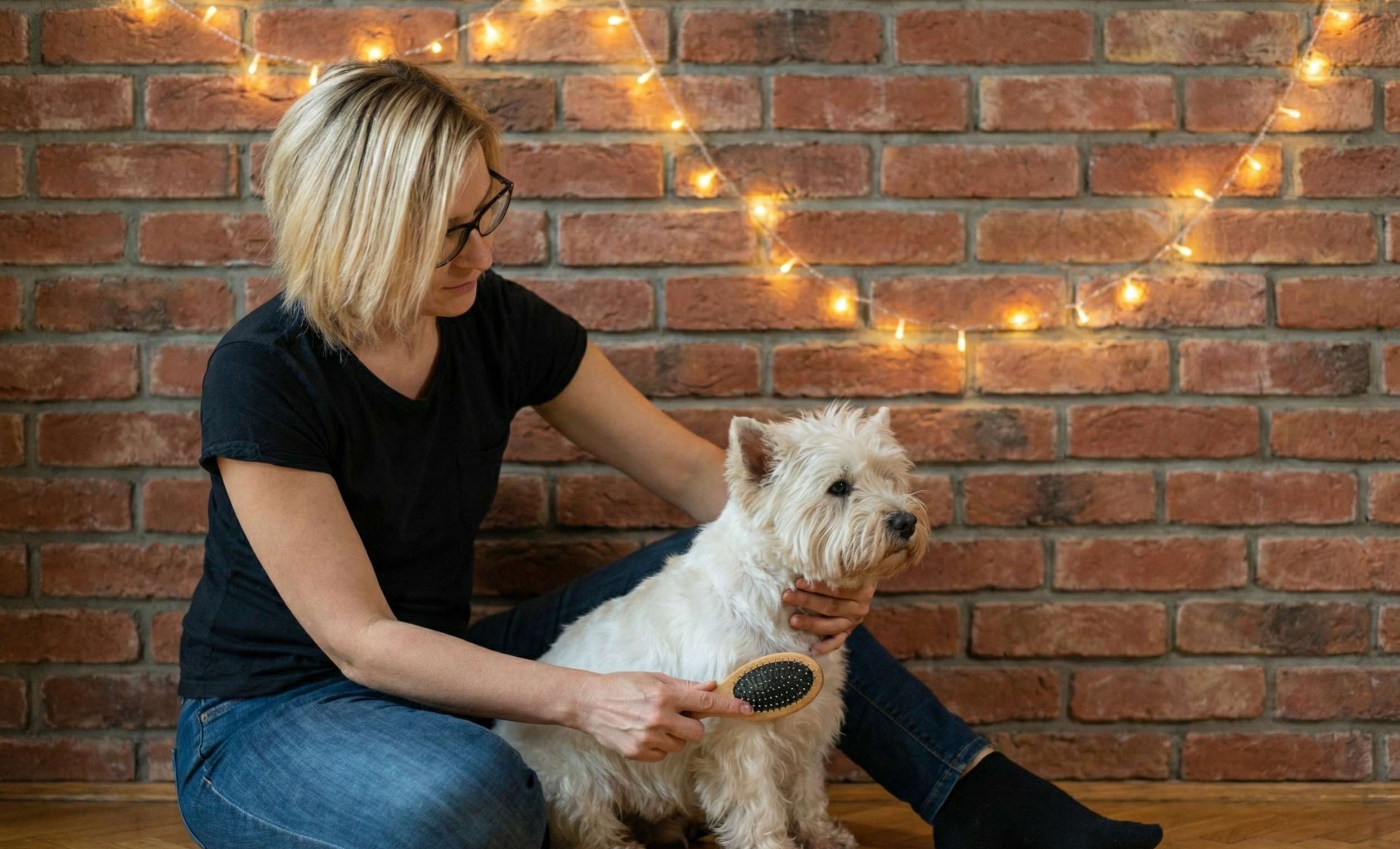 Professional groomer carefully cutting a dog's coat